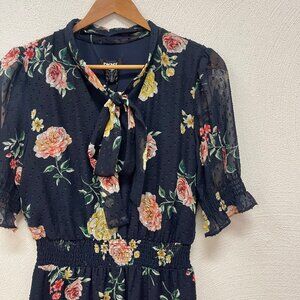 NWT DKNY Womens Black Sheer Chiffon Rose Floral Midi Dress Sz 8